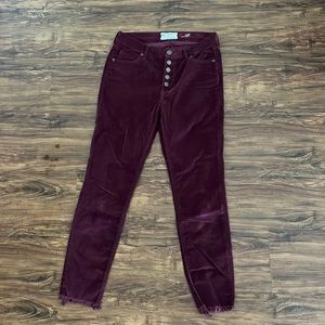 Free People Sun Chaser Corduroy Burgundy Purple Pants Raw Hem Skinny Jeans